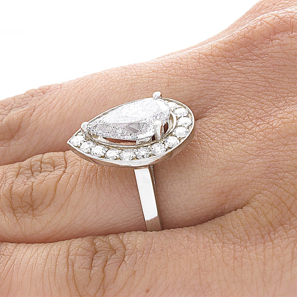 Large Pear Shape Diamond Halo Ring
